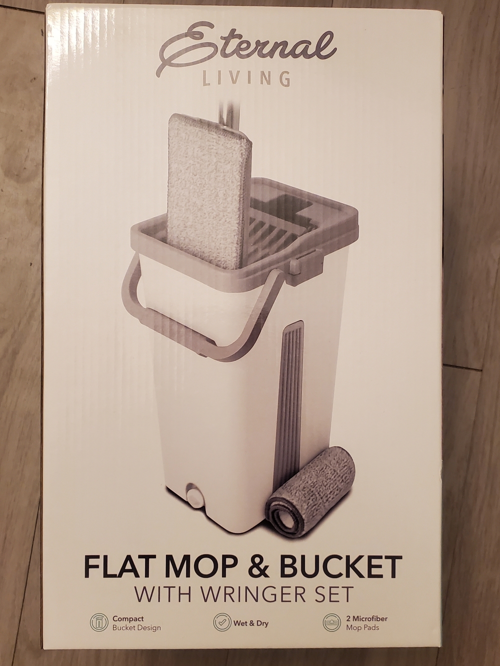 Flat Mop & Bucket Set w/ Wringer | 2 Microfiber Pads | New